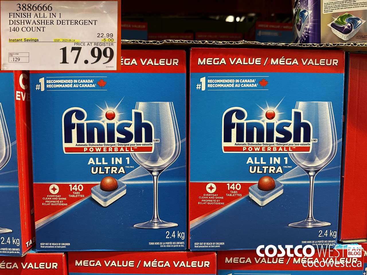 3886666 FINISH ALL IN 1 DISHWASHER DETERGENT 140 COUNT ($5.00 INSTANT SAVINGS EXPIRES ON 2025-09-14) $17.99
