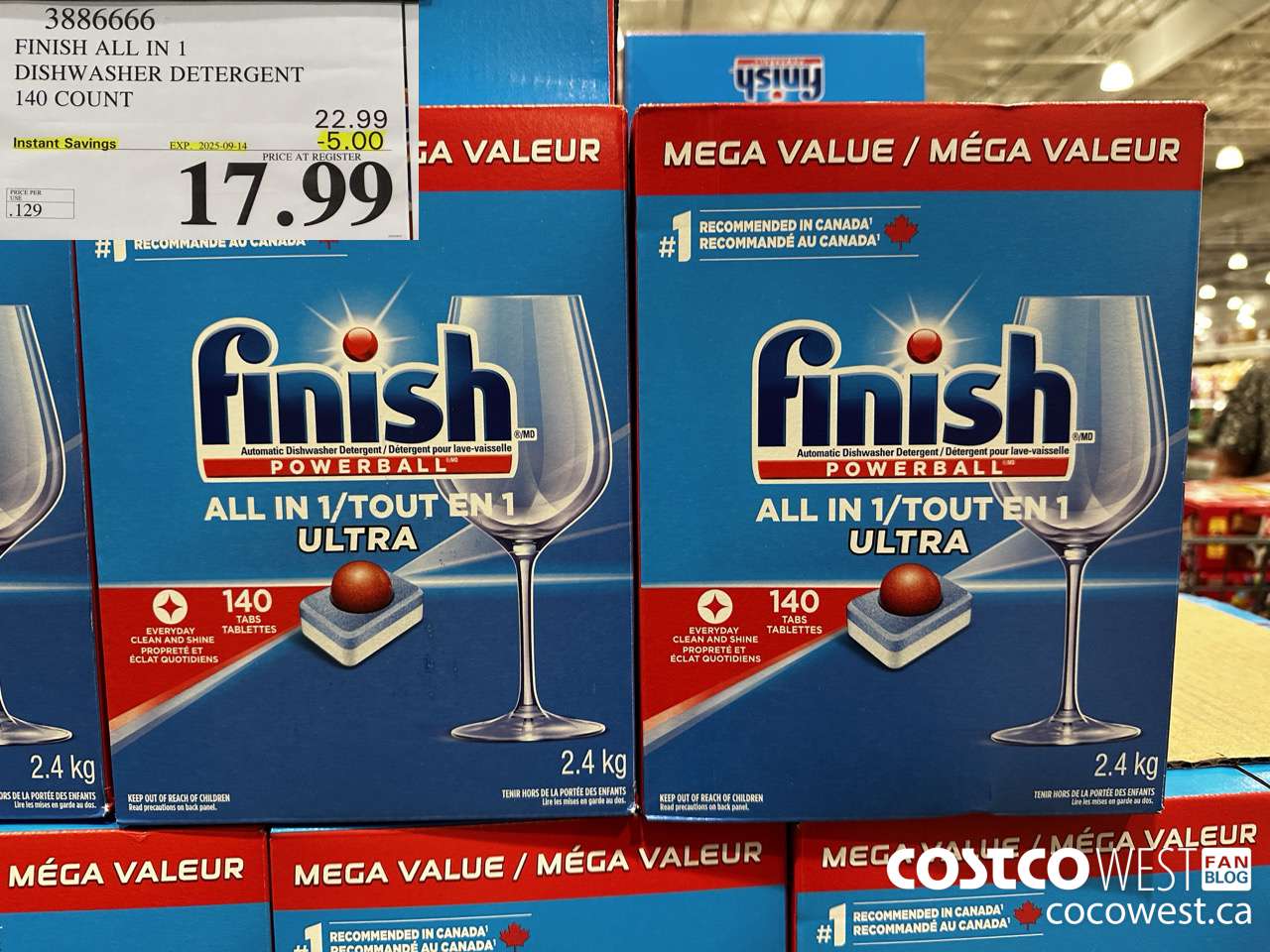 3886666 FINISH ALL IN 1 DISHWASHER DETERGENT 140 COUNT ($5.00 INSTANT SAVINGS EXPIRES ON 2025-09-14) $17.99