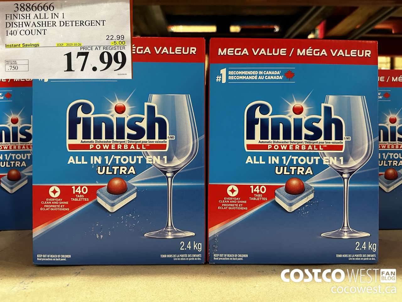 3886666 FINISH ALL IN 1 DISHWASHER DETERGENT 140 COUNT ($5.00 INSTANT SAVINGS EXPIRES ON 2025-10-26) $17.99
