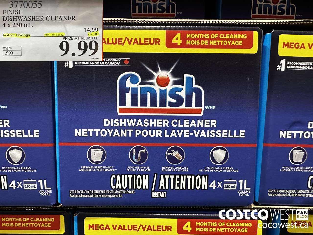 3770055 FINISH DISHWASHER CLEANER 4 X 250ML ($5.00 INSTANT SAVINGS EXPIRES ON 2025-09-28) $9.99