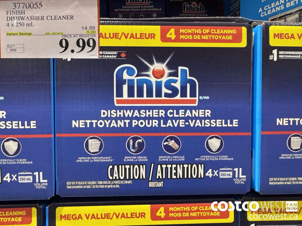 3770055 FINISH DISHWASHER CLEANER 4 X 250ML ($5.00 INSTANT SAVINGS EXPIRES ON 2025-09-28) $9.99