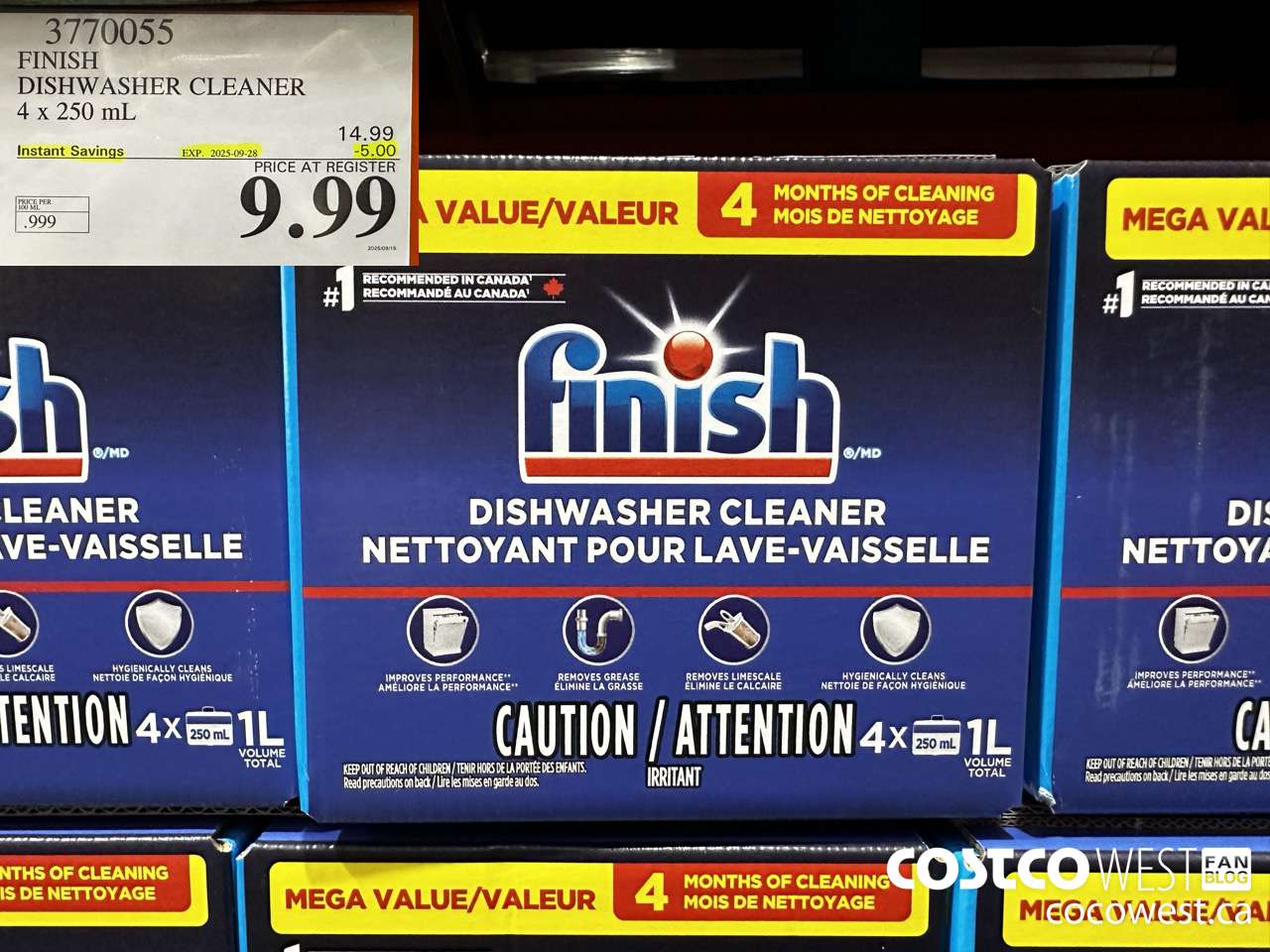 3770055 FINISH DISHWASHER CLEANER 4 X 250ML ($5.00 INSTANT SAVINGS EXPIRES ON 2025-09-28) $9.99