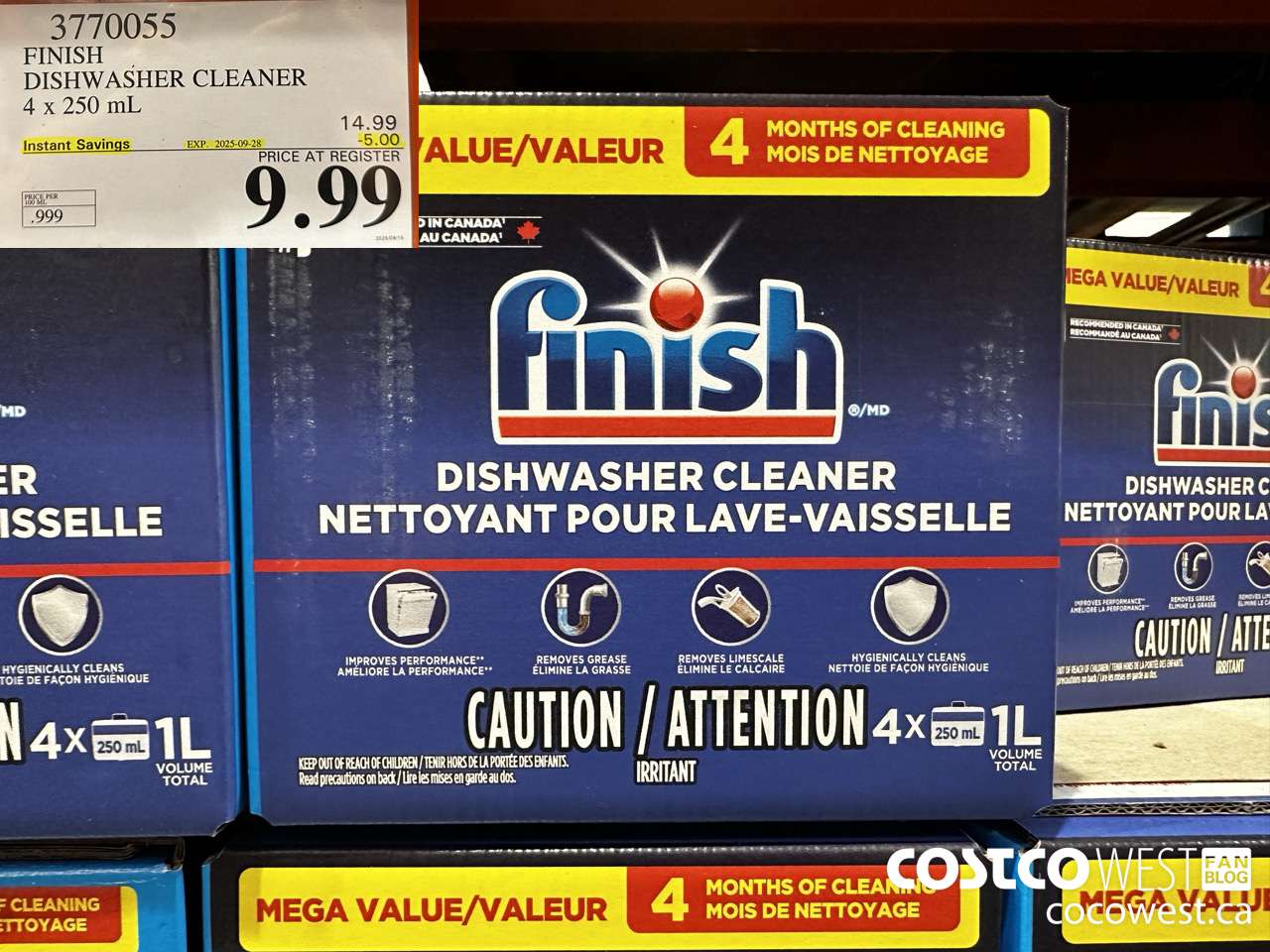 3770055 FINISH DISHWASHER CLEANER 4 X 250ML ($5.00 INSTANT SAVINGS EXPIRES ON 2025-09-28) $9.99