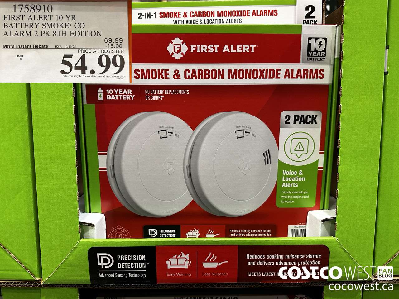 1758910 FIRST ALERT 10 YR BATTERY SMOKE/CO ALARM 2 PK 8TH EDITION ($15.00 INSTANT SAVINGS EXPIRES ON 2025-10-19) $54.99