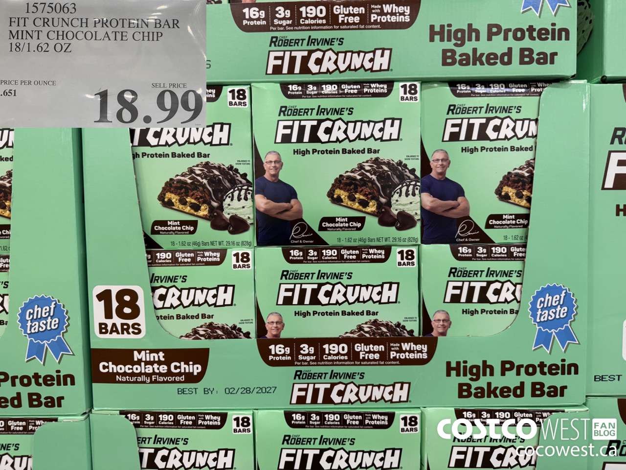 1575063 FIT CRUNCH PROTEIN BAR MINT CHOCOLATE CHIP 18/1.62 OZ $18.99