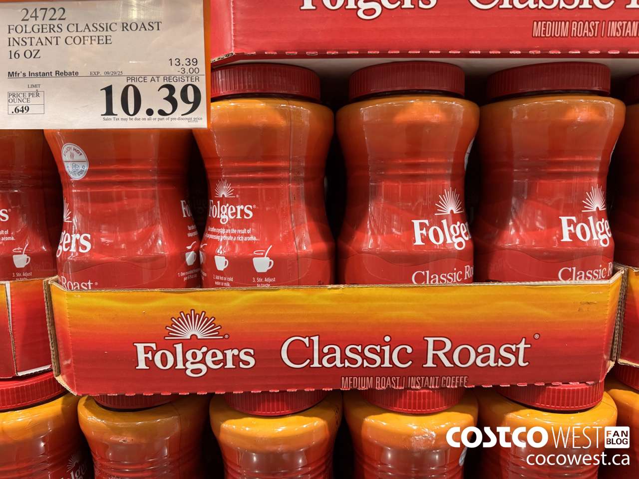 24722 FOLGERS CLASSIC ROAST INSTANT COFFEE 16 OZ ($3.00 INSTANT SAVINGS EXPIRES ON 2025-09-29) $10.39
