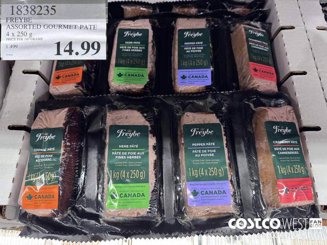 1838235 FREYBE ASSORTED GOURMET PATE 4 X 250G $14.99