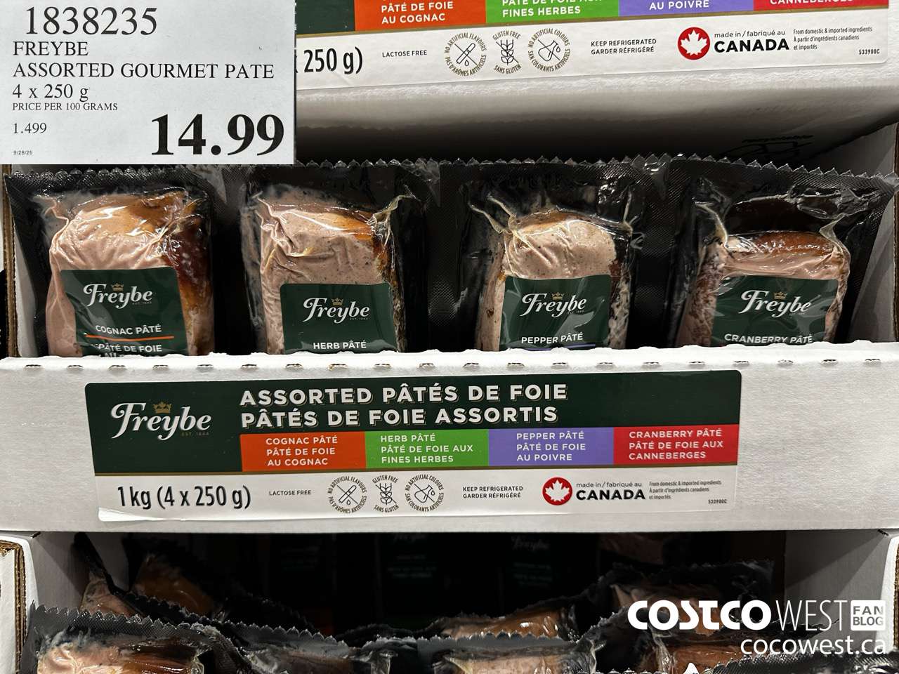 1838235 FREYBE ASSORTED GOURMET PATE 4 X 250G $14.99