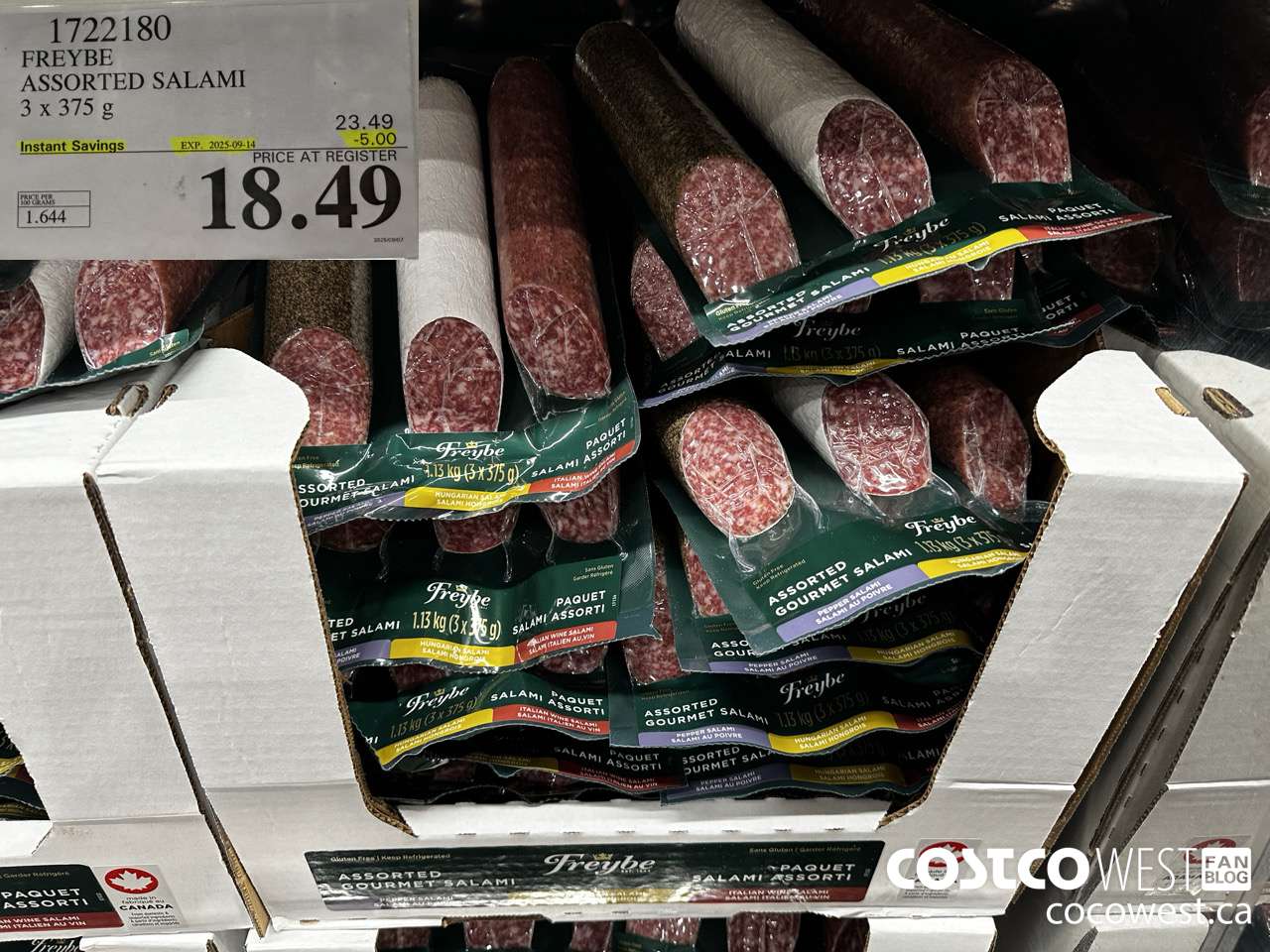 1722180 FREYBE ASSORTED SALAMI 3 x 375 g ($5.00 INSTANT SAVINGS EXPIRES ON 2025-09-14) $18.49