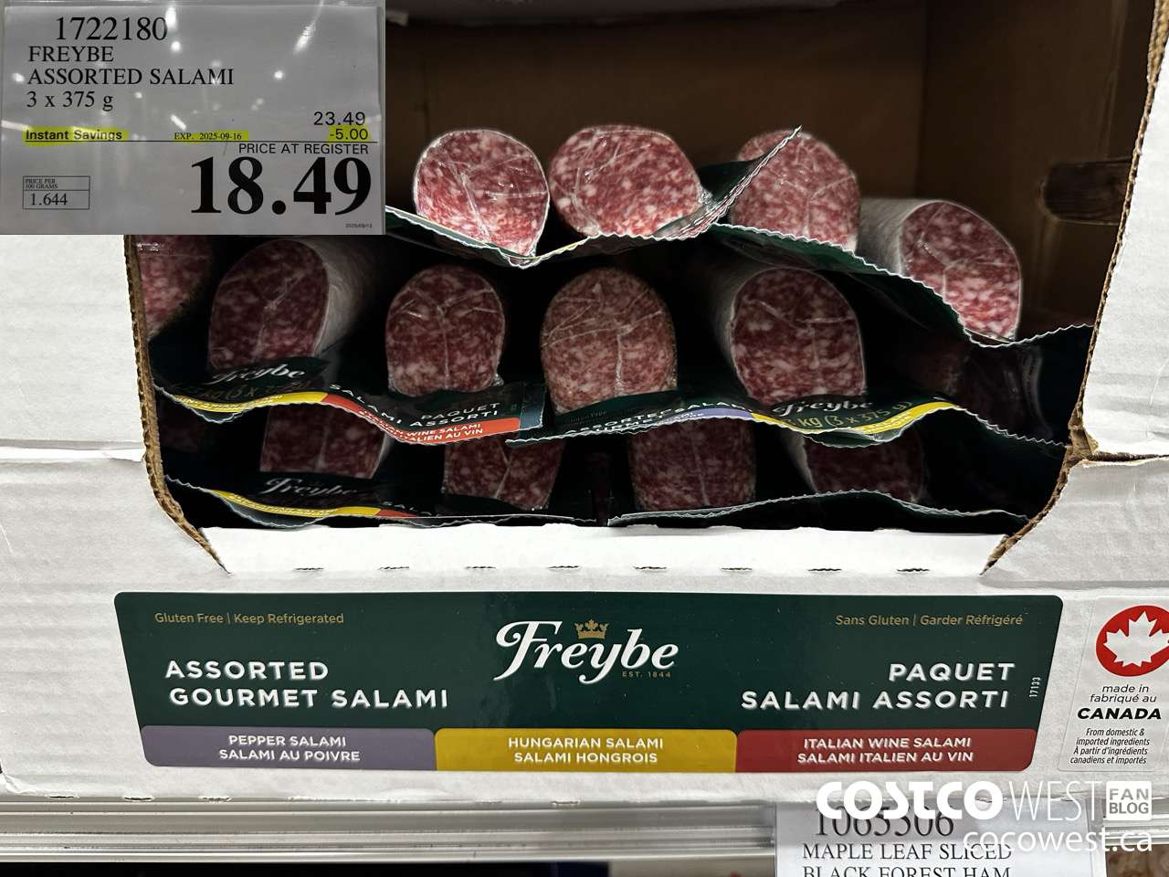 1722180 FREYBE ASSORTED SALAMI 3 x 375 g ($5.00 INSTANT SAVINGS EXPIRES ON 2025-09-16) $18.49