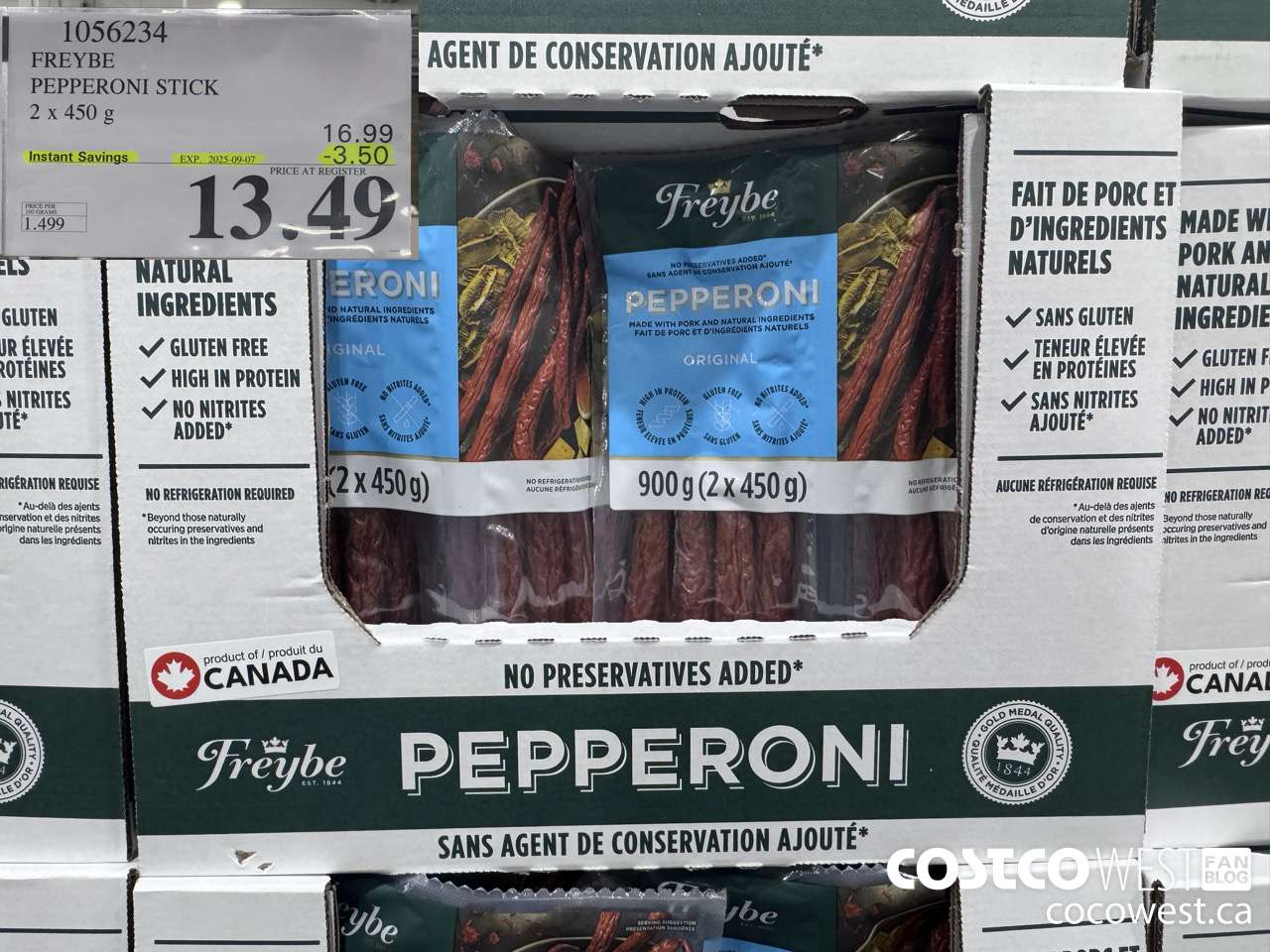 1056234 FREYBE PEPPERONI STICK 2 x 450g ($3.50 INSTANT SAVINGS EXPIRES ON 2025-09-07) $13.49