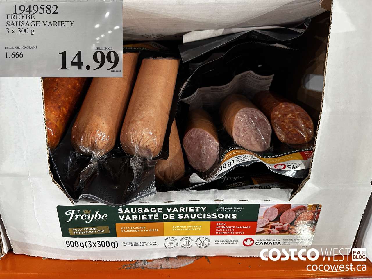 1949582 FREYBE SAUSAGE VARIETY 3 X 300G $14.99