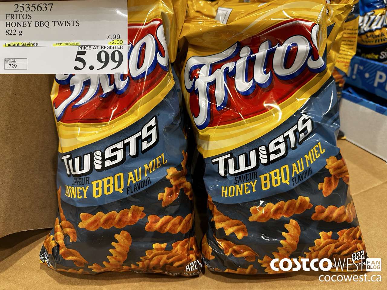 2535637 FRITOS HONEY BBQ TWISTS 822G ($2.00 INSTANT SAVINGS EXPIRES ON 2025-10-06) $5.99