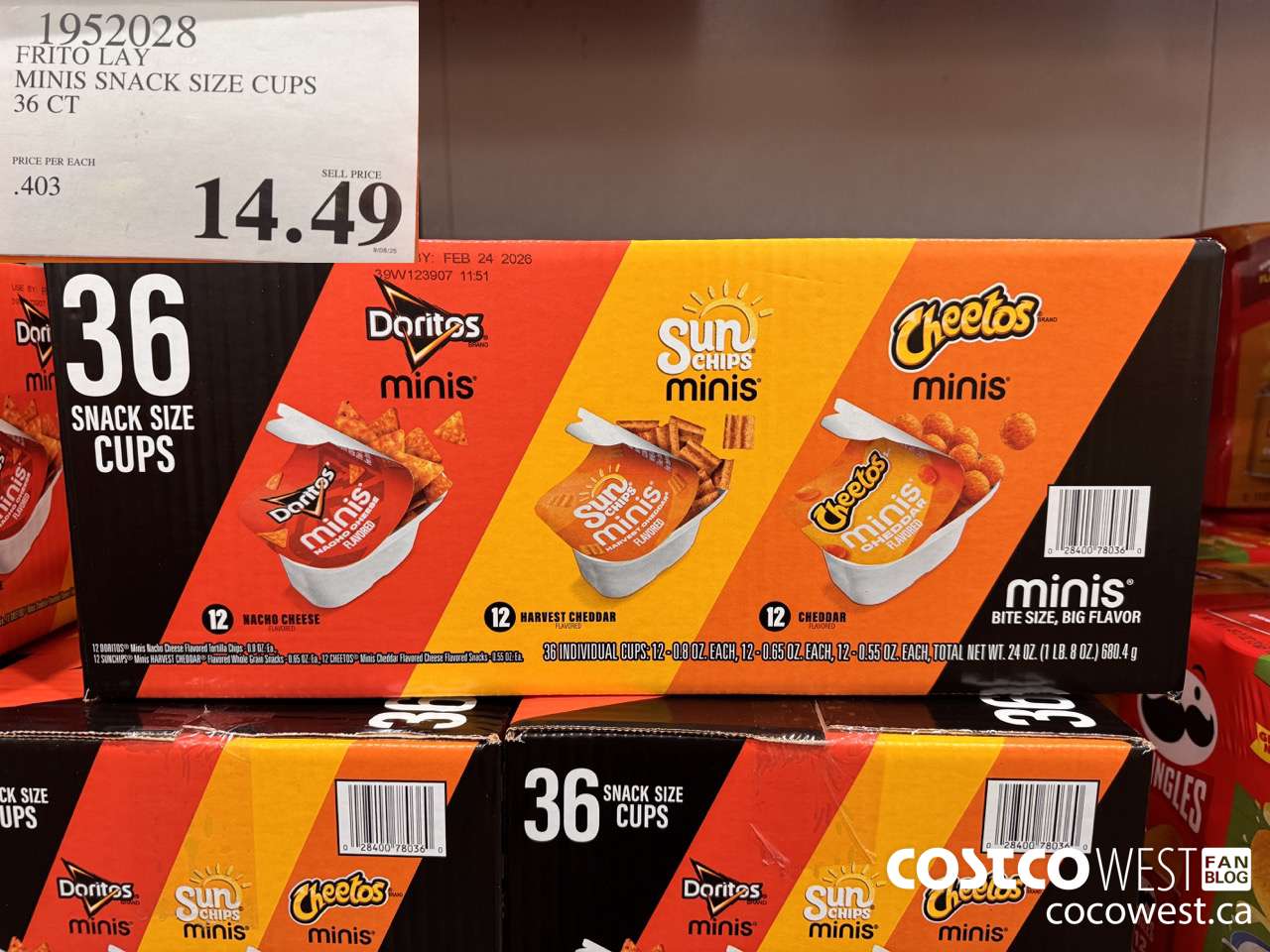 1952028 FRITO LAY MINIS SNACK SIZE CUPS 36 CT $14.49