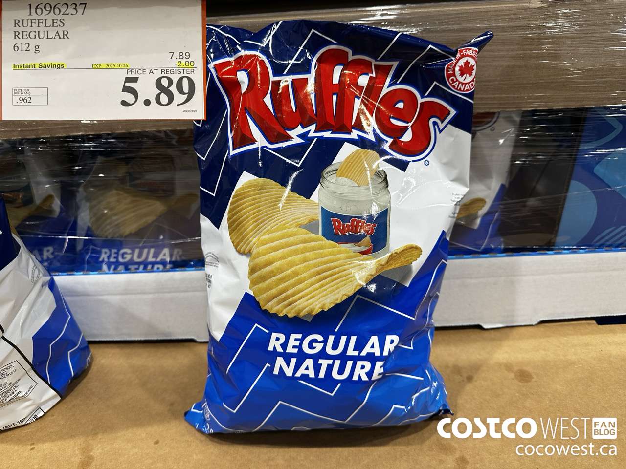 1696237 FRITO LAY RUFFLES REGULAR 612 G ($2.00 INSTANT SAVINGS EXPIRES ON 2025-10-26) $5.89