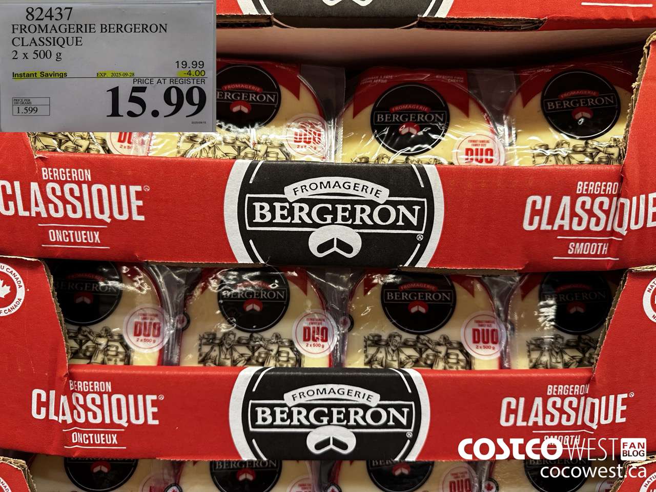 82437 FROMAGERIE BERGERON CLASSIQUE 2 X 500 G ($4.00 INSTANT SAVINGS EXPIRES ON 2025-09-28) $15.99