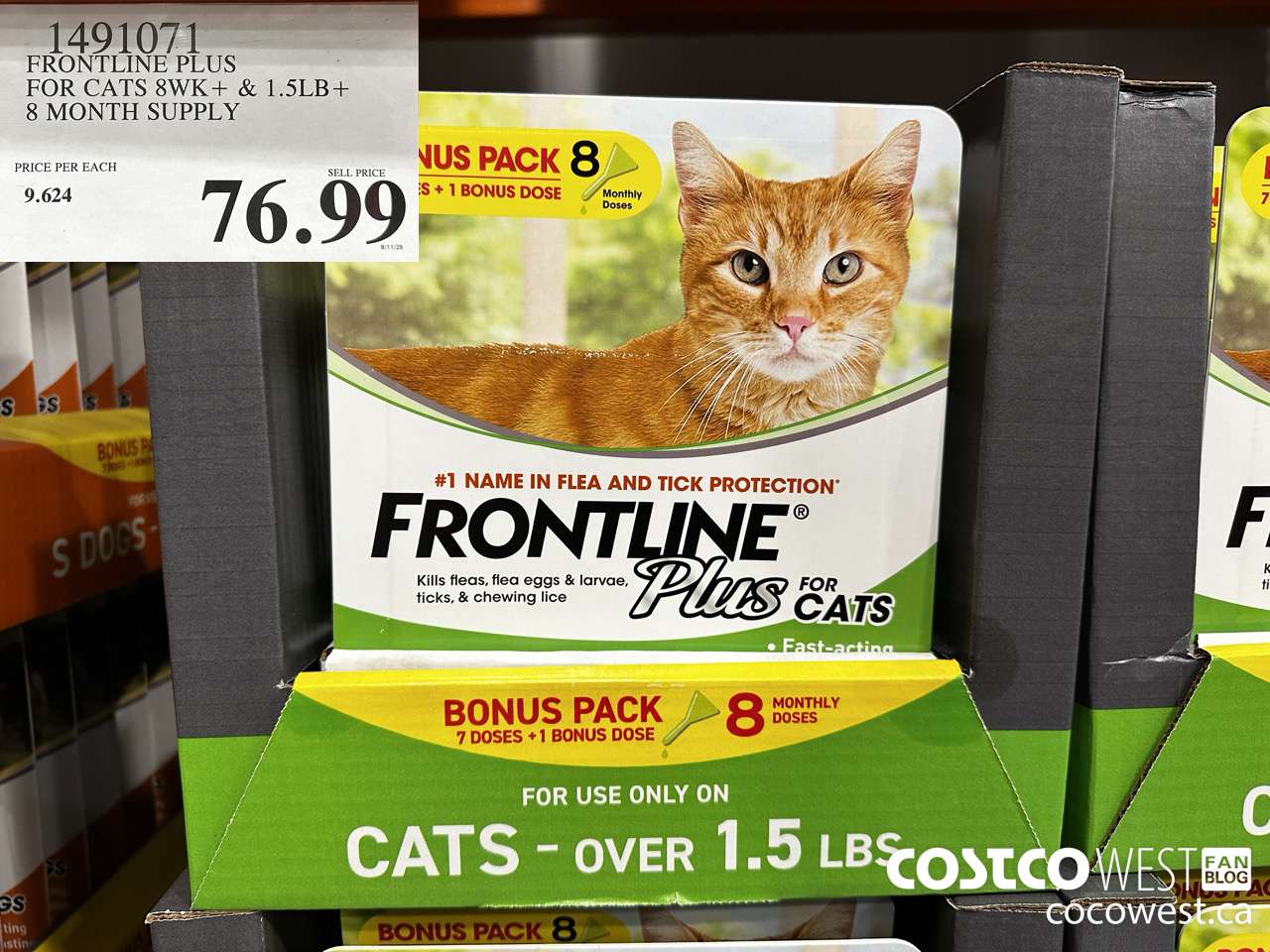 1491071 FRONTLINE PLUS FOR CATS 8WK+ & 1.5LB+ 8 MONTH SUPPLY $76.99