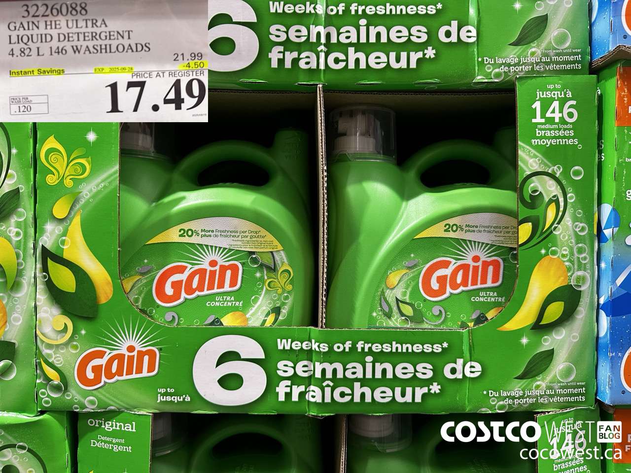 3226088 GAIN HE ULTRA LIQUID DETERGENT 4.82 L 146 WASHLOADS ($4.50 INSTANT SAVINGS EXPIRES ON 2025-09-28) $17.49