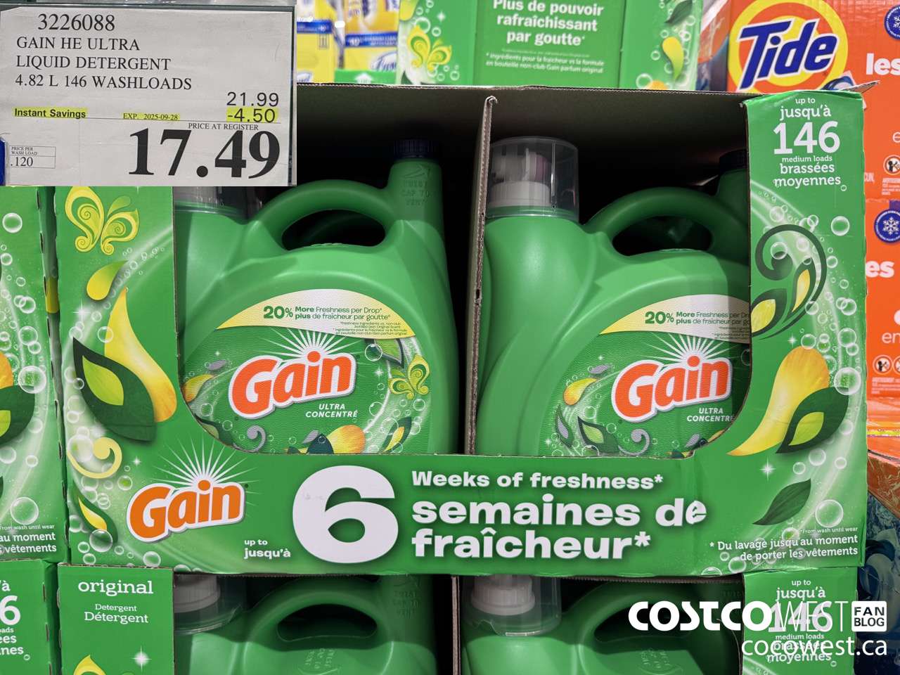 3226088 GAIN HE ULTRA LIQUID DETERGENT 4.82 L 146 WASHLOADS ($4.50 INSTANT SAVINGS EXPIRES ON 2025-09-28) $17.49
