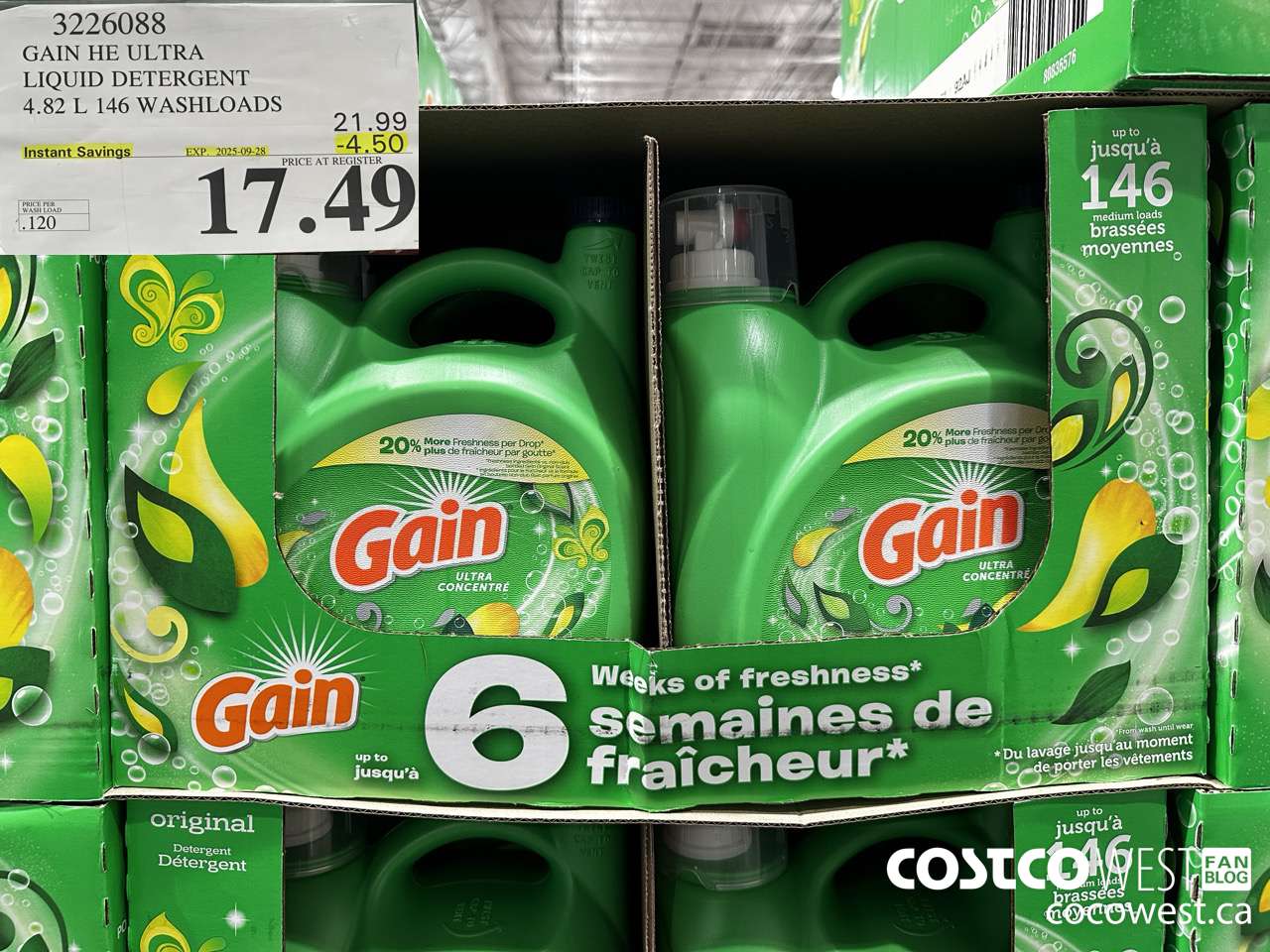 3226088 GAIN HE ULTRA LIQUID DETERGENT 4.82 L 146 WASHLOADS ($4.50 INSTANT SAVINGS EXPIRES ON 2025-09-28) $17.49