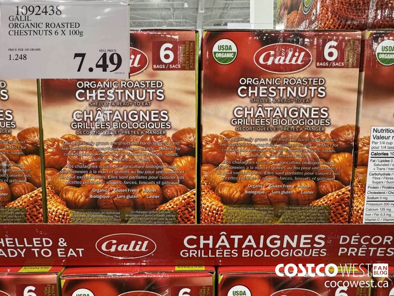 1092438 GALIL ORGANIC ROASTED CHESTNUTS 6 X 100G $7.49