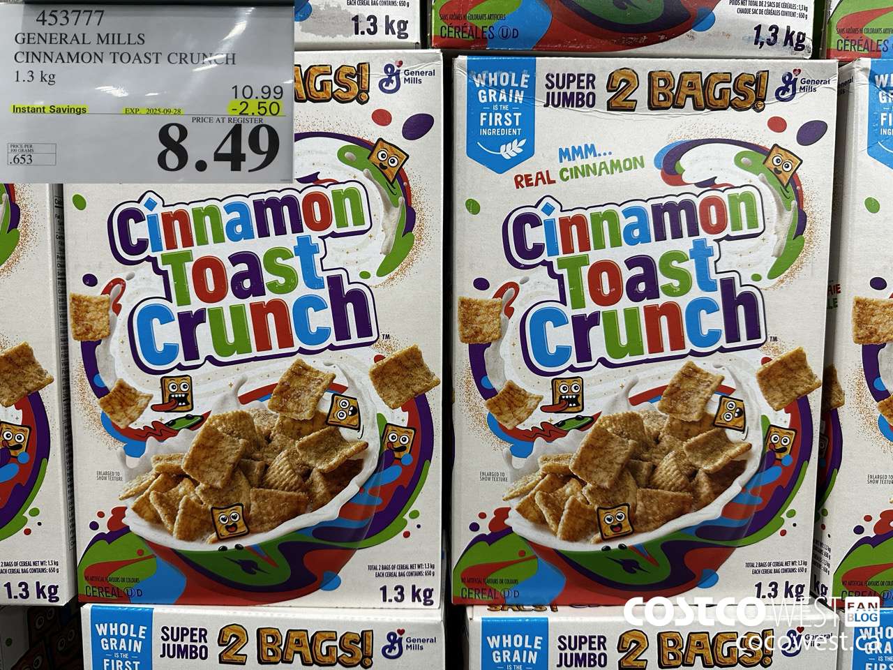 453777 GENERAL MILLS CINNAMON TOAST CRUNCH 1.3 kg ($2.50 INSTANT SAVINGS EXPIRES ON 2025-09-28) $8.49