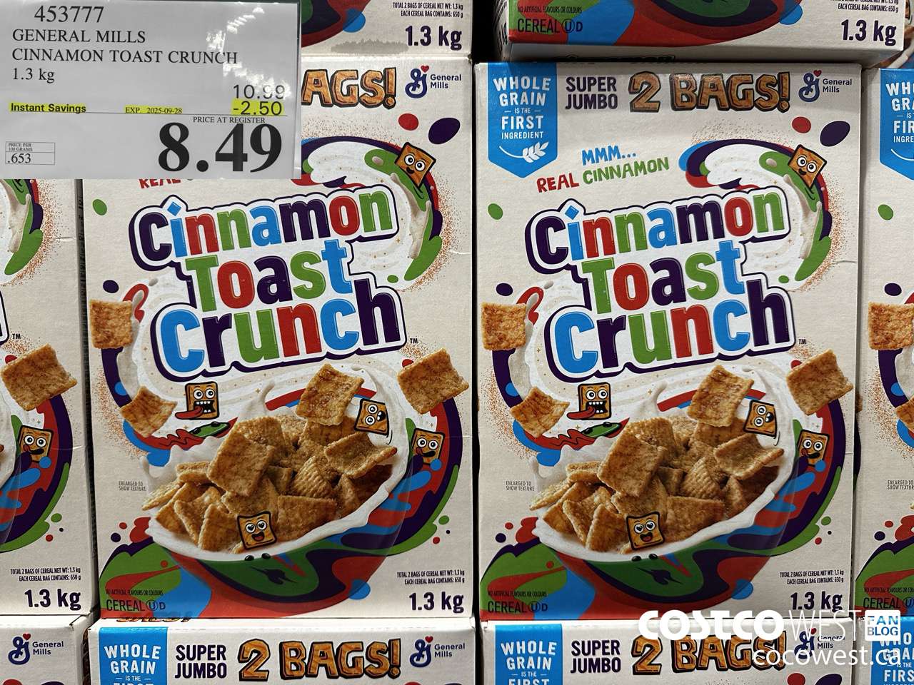 453777 GENERAL MILLS CINNAMON TOAST CRUNCH 1.3 kg ($2.50 INSTANT SAVINGS EXPIRES ON 2025-09-28) $8.49