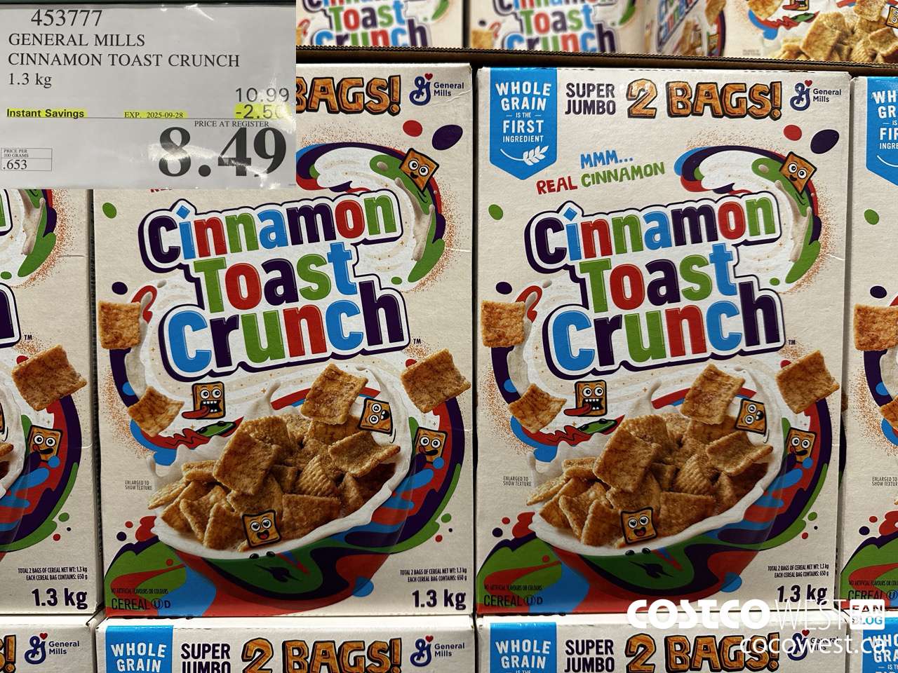 453777 GENERAL MILLS CINNAMON TOAST CRUNCH 1.3 kg ($2.50 INSTANT SAVINGS EXPIRES ON 2025-09-28) $8.49