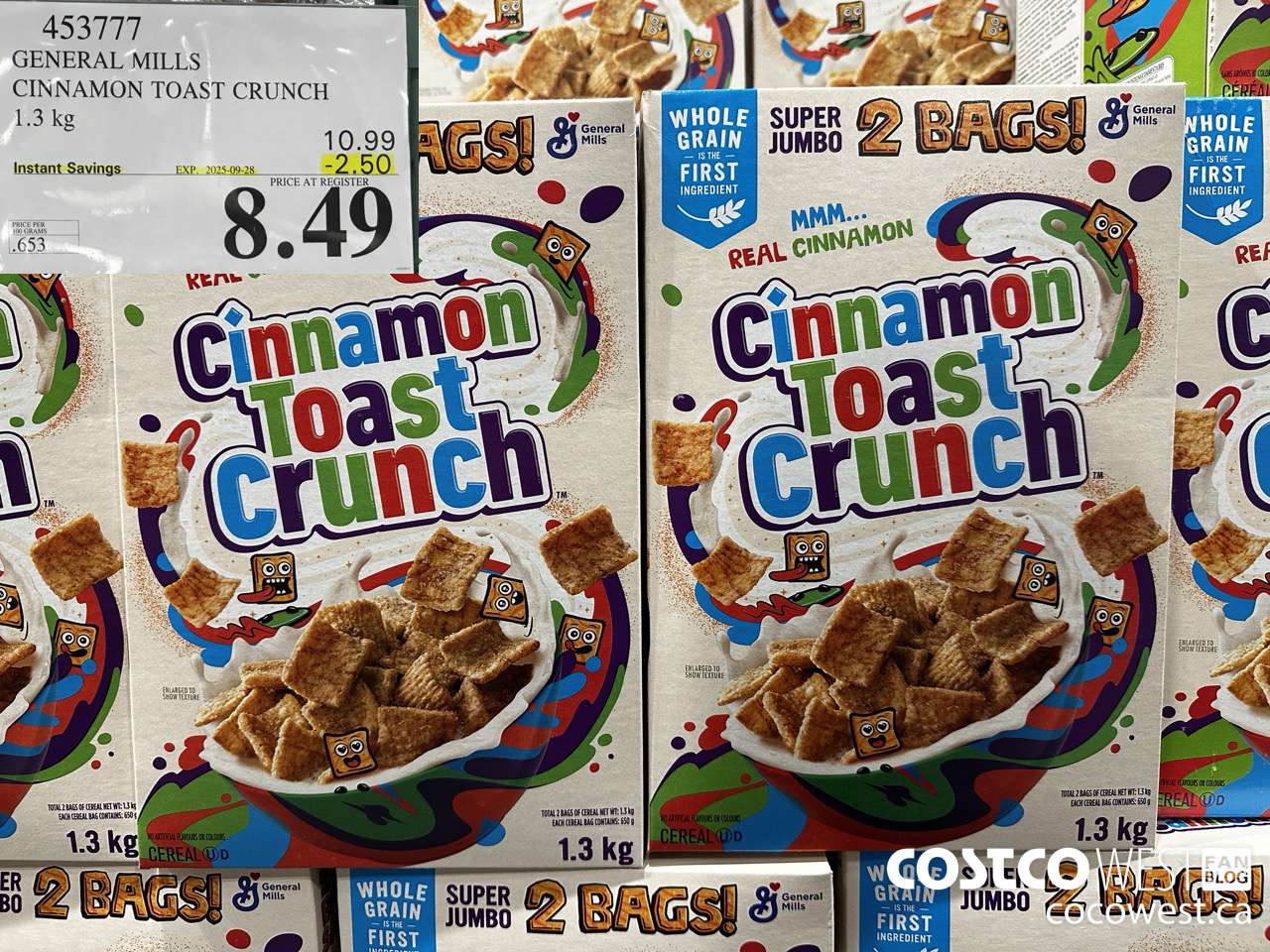 453777 GENERAL MILLS CINNAMON TOAST CRUNCH 1.3 kg ($2.50 INSTANT SAVINGS EXPIRES ON 2025-09-28) $8.49