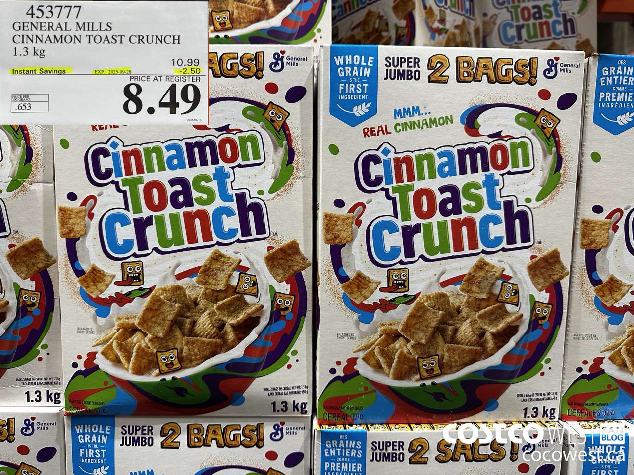 453777 GENERAL MILLS CINNAMON TOAST CRUNCH 1.3 kg ($2.50 INSTANT SAVINGS EXPIRES ON 2025-09-28) $8.49