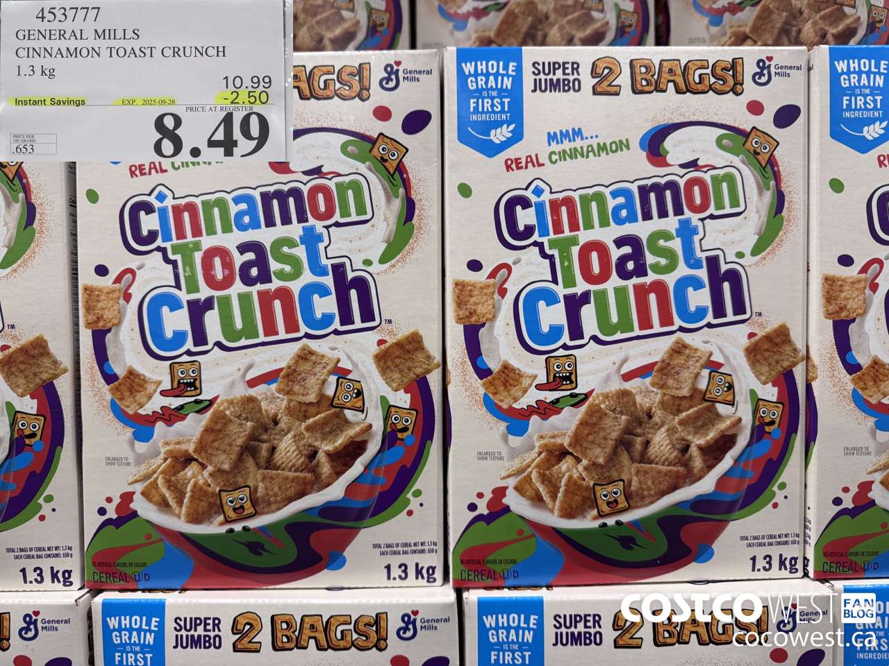 453777 GENERAL MILLS CINNAMON TOAST CRUNCH 1.3 kg ($2.50 INSTANT SAVINGS EXPIRES ON 2025-09-28) $8.49