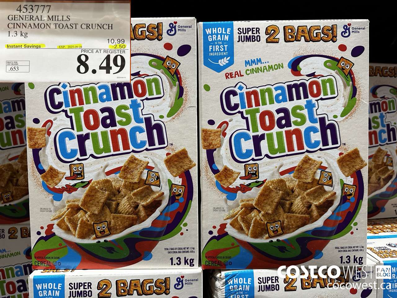 453777 GENERAL MILLS CINNAMON TOAST CRUNCH 1.3 kg ($2.50 INSTANT SAVINGS EXPIRES ON 2025-09-28) $8.49