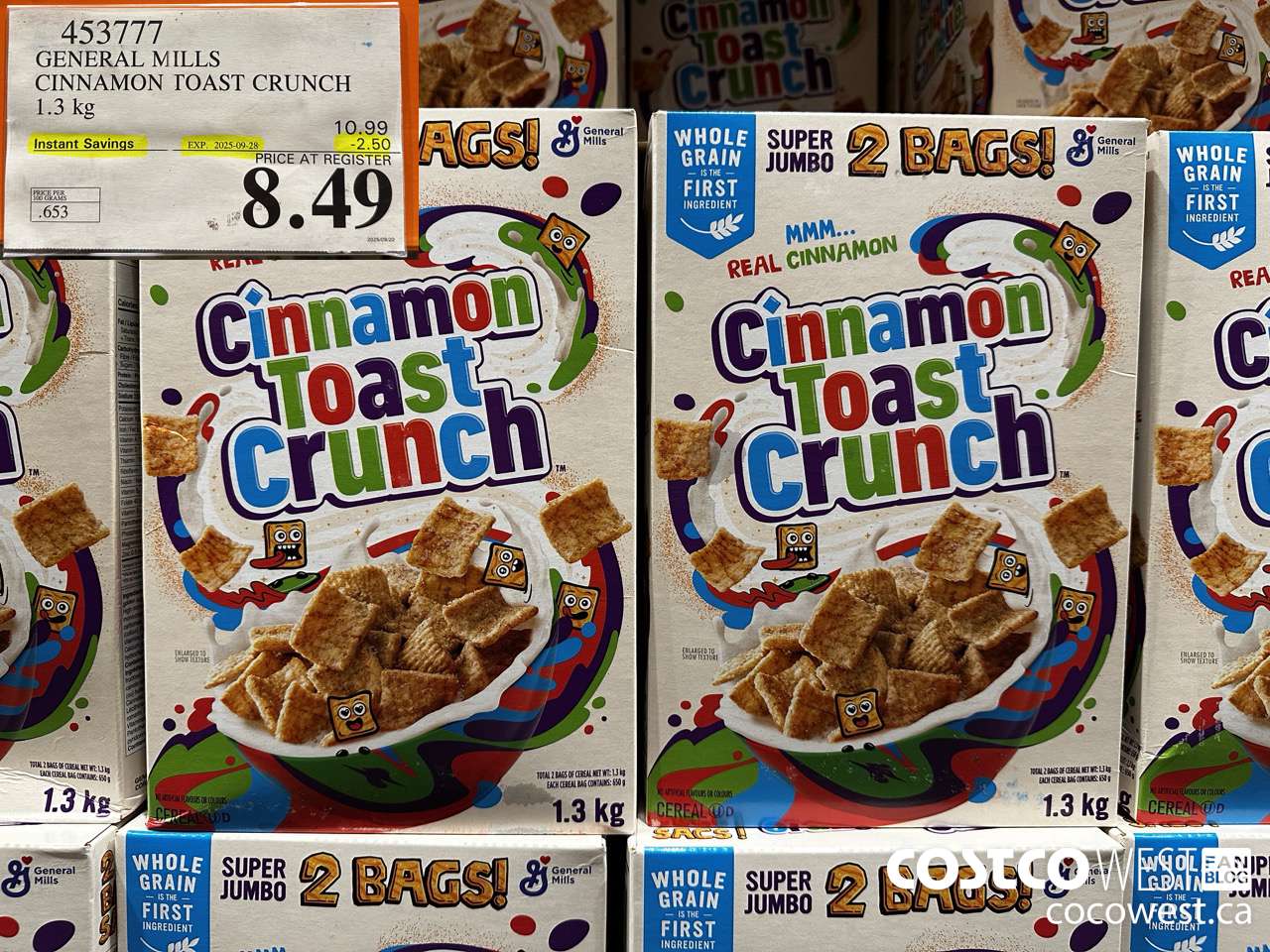 453777 GENERAL MILLS CINNAMON TOAST CRUNCH 1.3 kg ($2.50 INSTANT SAVINGS EXPIRES ON 2025-09-28) $8.49