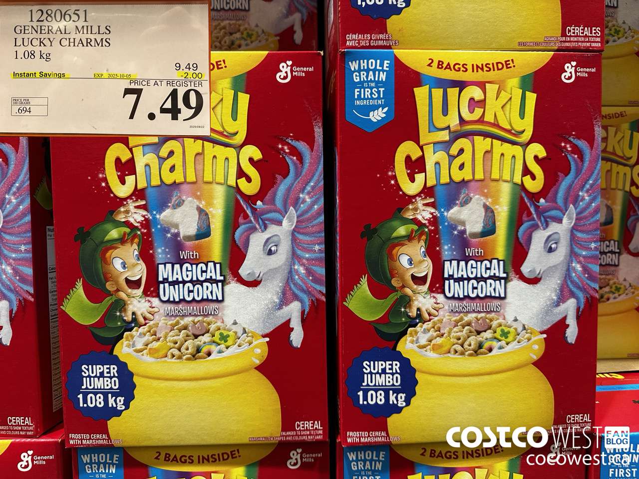 1280651 GENERAL MILLS LUCKY CHARMS 1.08KG ($2.00 INSTANT SAVINGS EXPIRES ON 2025-10-05) $7.49