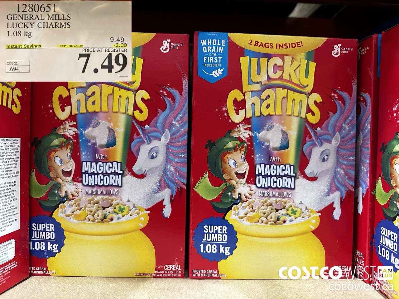 1280651 GENERAL MILLS LUCKY CHARMS 1.08KG ($2.00 INSTANT SAVINGS EXPIRES ON 2025-10-05) $7.49