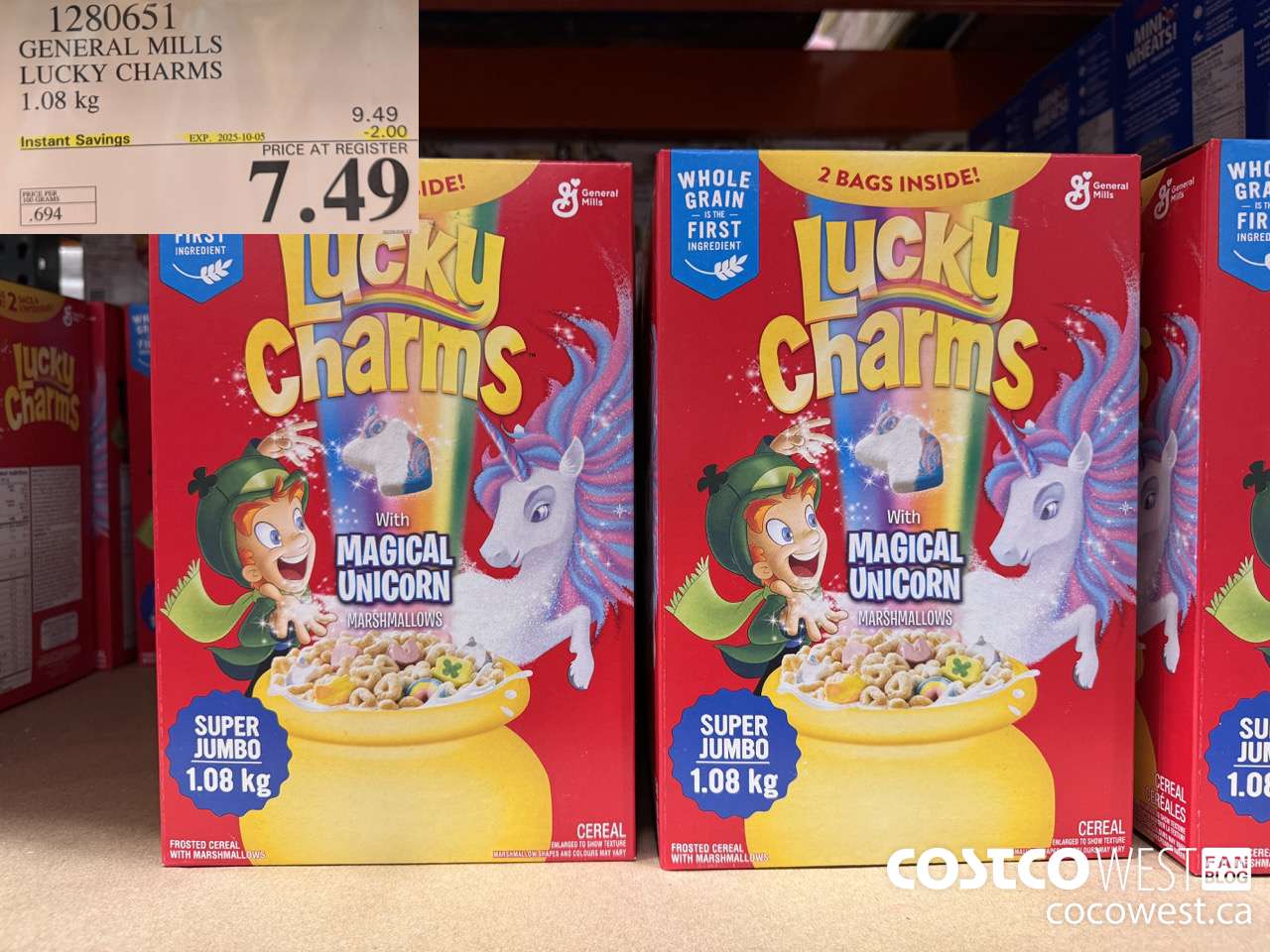 1280651 GENERAL MILLS LUCKY CHARMS 1.08KG ($2.00 INSTANT SAVINGS EXPIRES ON 2025-10-05) $7.49