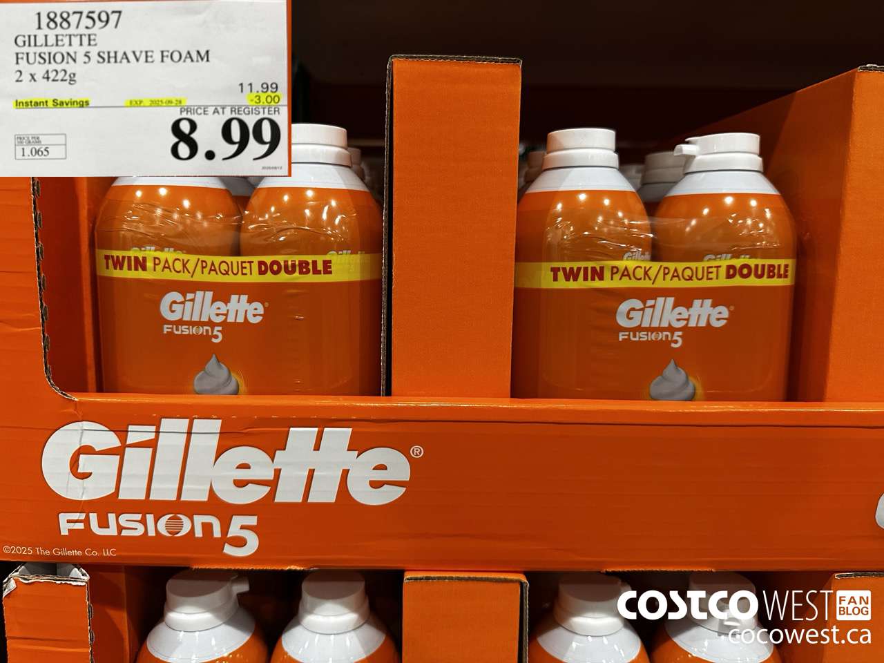 1887597 GILLETTE FUSION 5 SHAVE FOAM 2 X 422G ($3.00 INSTANT SAVINGS EXPIRES ON 2025-09-28) $8.99