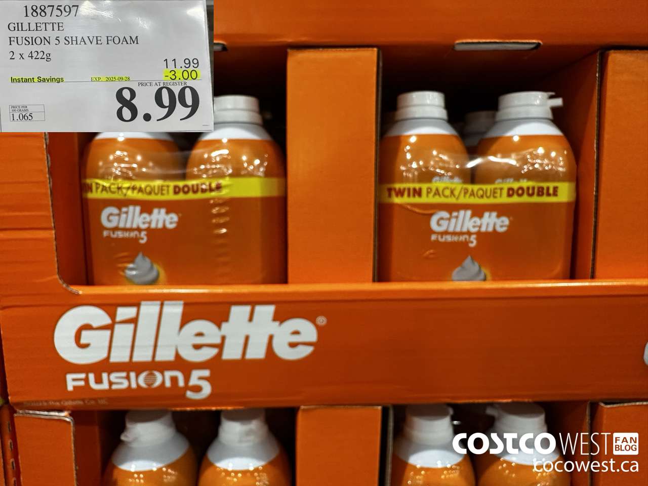 1887597 GILLETTE FUSION 5 SHAVE FOAM 2 X 422G ($3.00 INSTANT SAVINGS EXPIRES ON 2025-09-28) $8.99