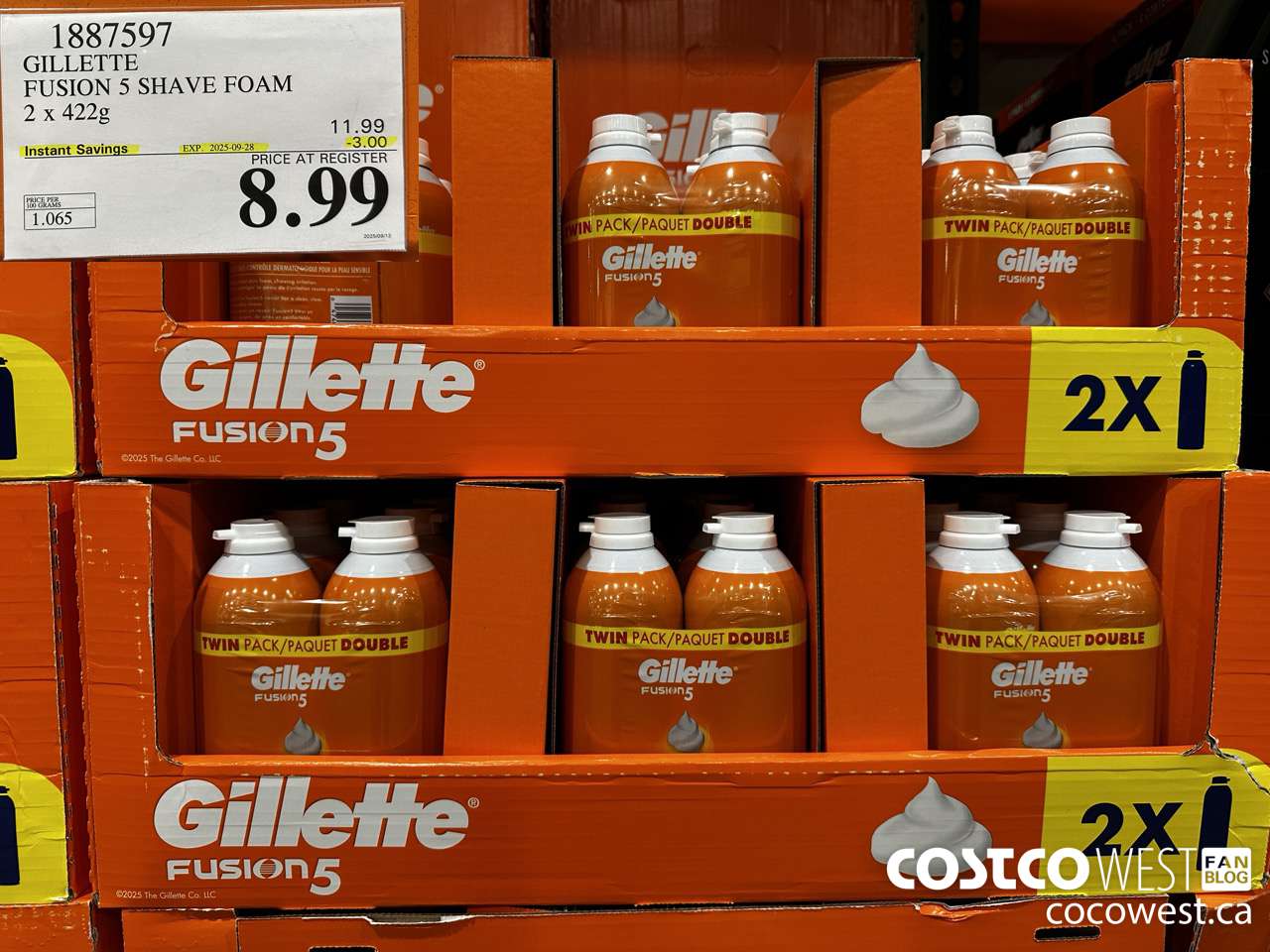 1887597 GILLETTE FUSION 5 SHAVE FOAM 2 X 422G ($3.00 INSTANT SAVINGS EXPIRES ON 2025-09-28) $8.99