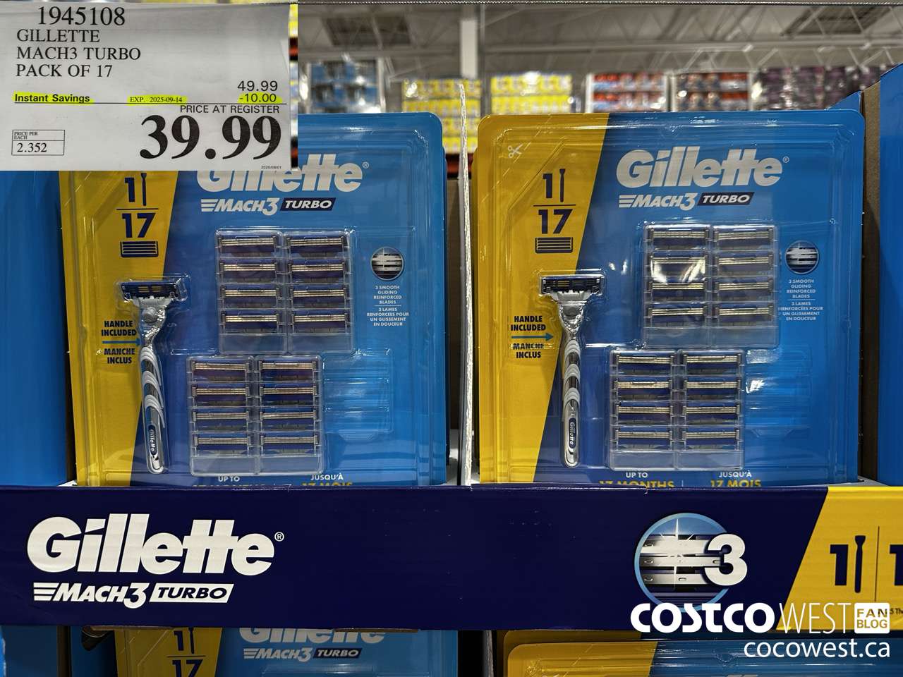 1945108 GILLETTE MACH3 TURBO PACK OF 17 ($10.00 INSTANT SAVINGS EXPIRES ON 2025-09-14) $39.99