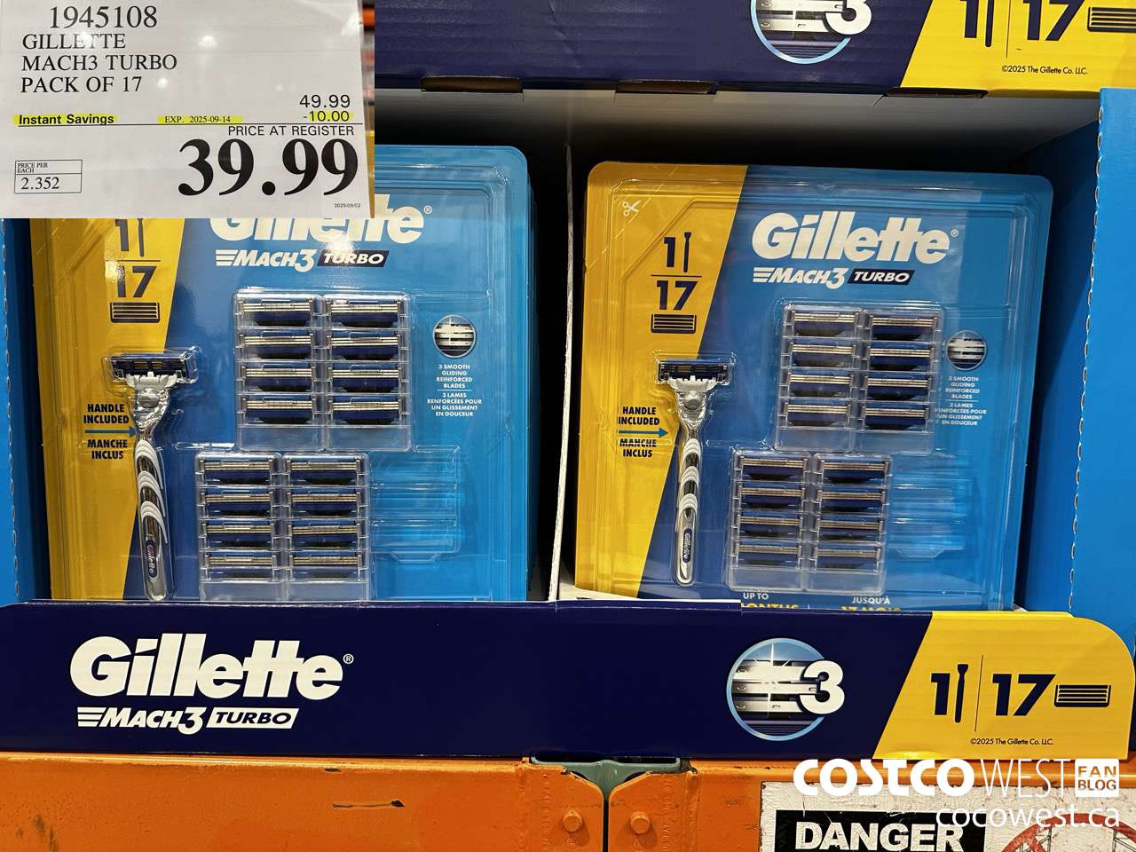 1945108 GILLETTE MACH3 TURBO PACK OF 17 ($10.00 INSTANT SAVINGS EXPIRES ON 2025-09-14) $39.99