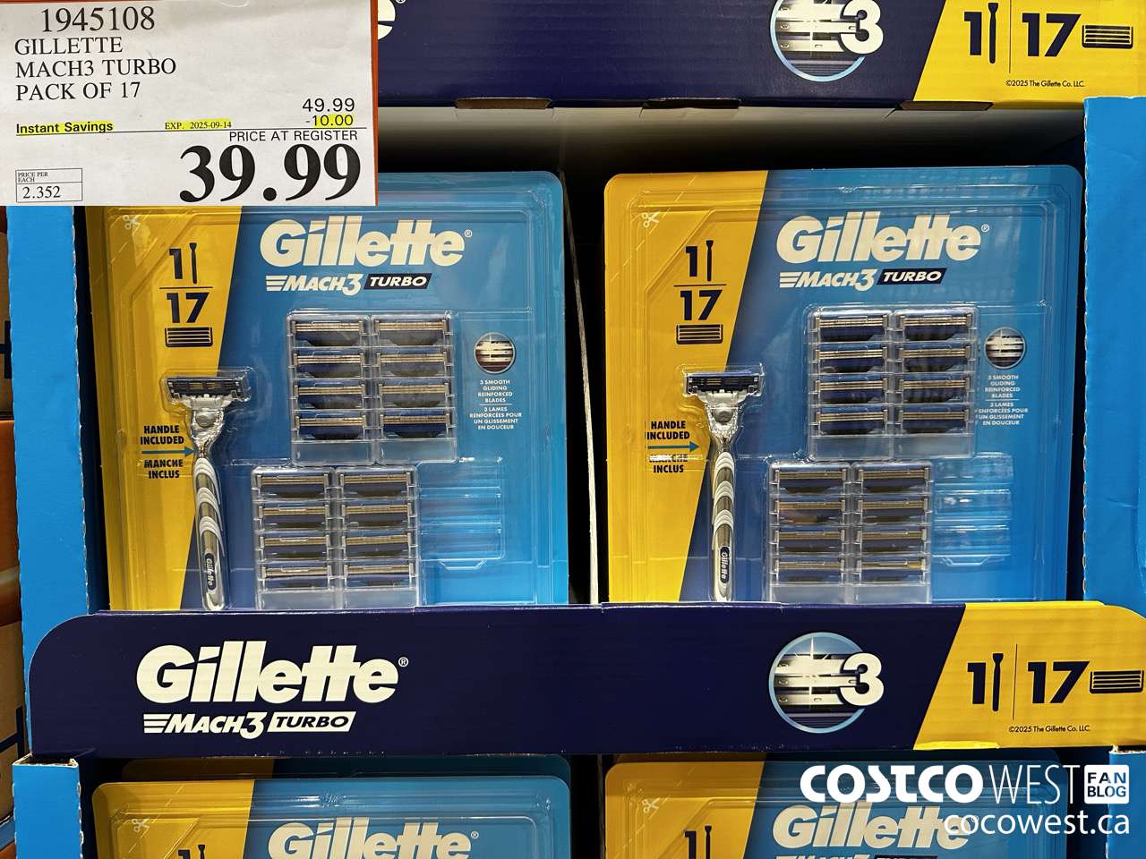 1945108 GILLETTE MACH3 TURBO PACK OF 17 ($10.00 INSTANT SAVINGS EXPIRES ON 2025-09-14) $39.99
