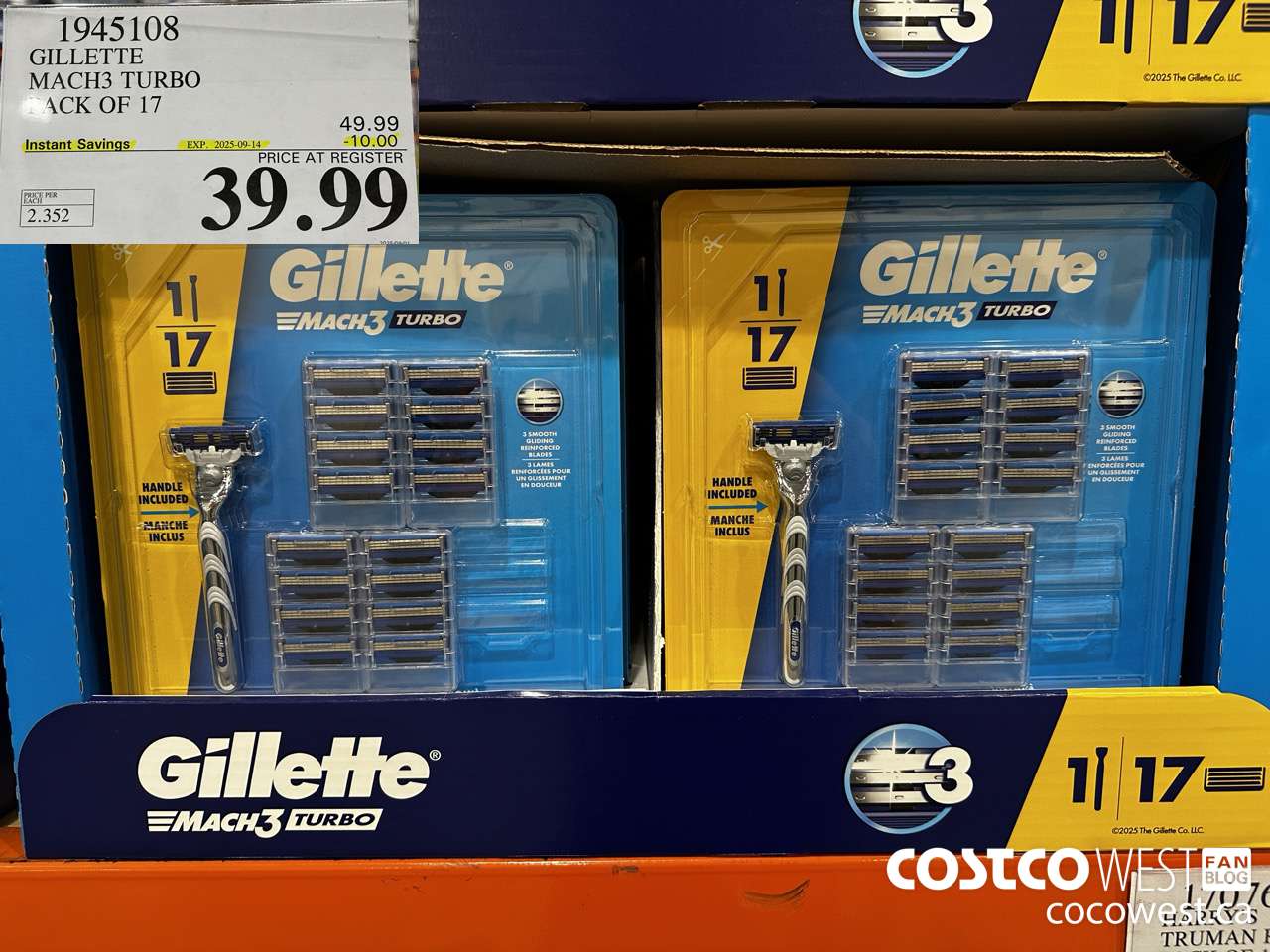 1945108 GILLETTE MACH3 TURBO PACK OF 17 ($10.00 INSTANT SAVINGS EXPIRES ON 2025-09-14) $39.99