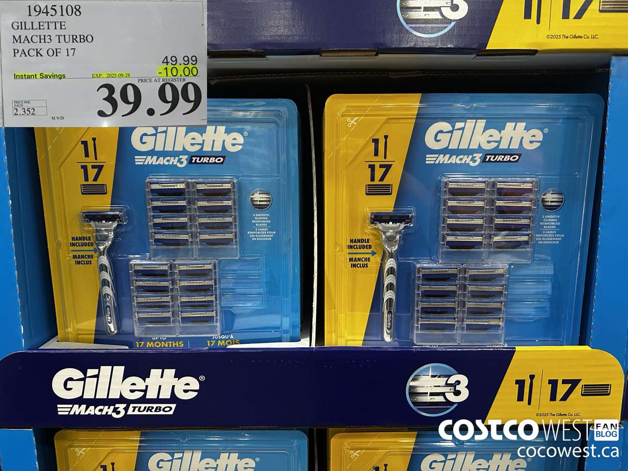 1945108 GILLETTE MACH3 TURBO PACK OF 17 ($10.00 INSTANT SAVINGS EXPIRES ON 2025-09-28) $39.99