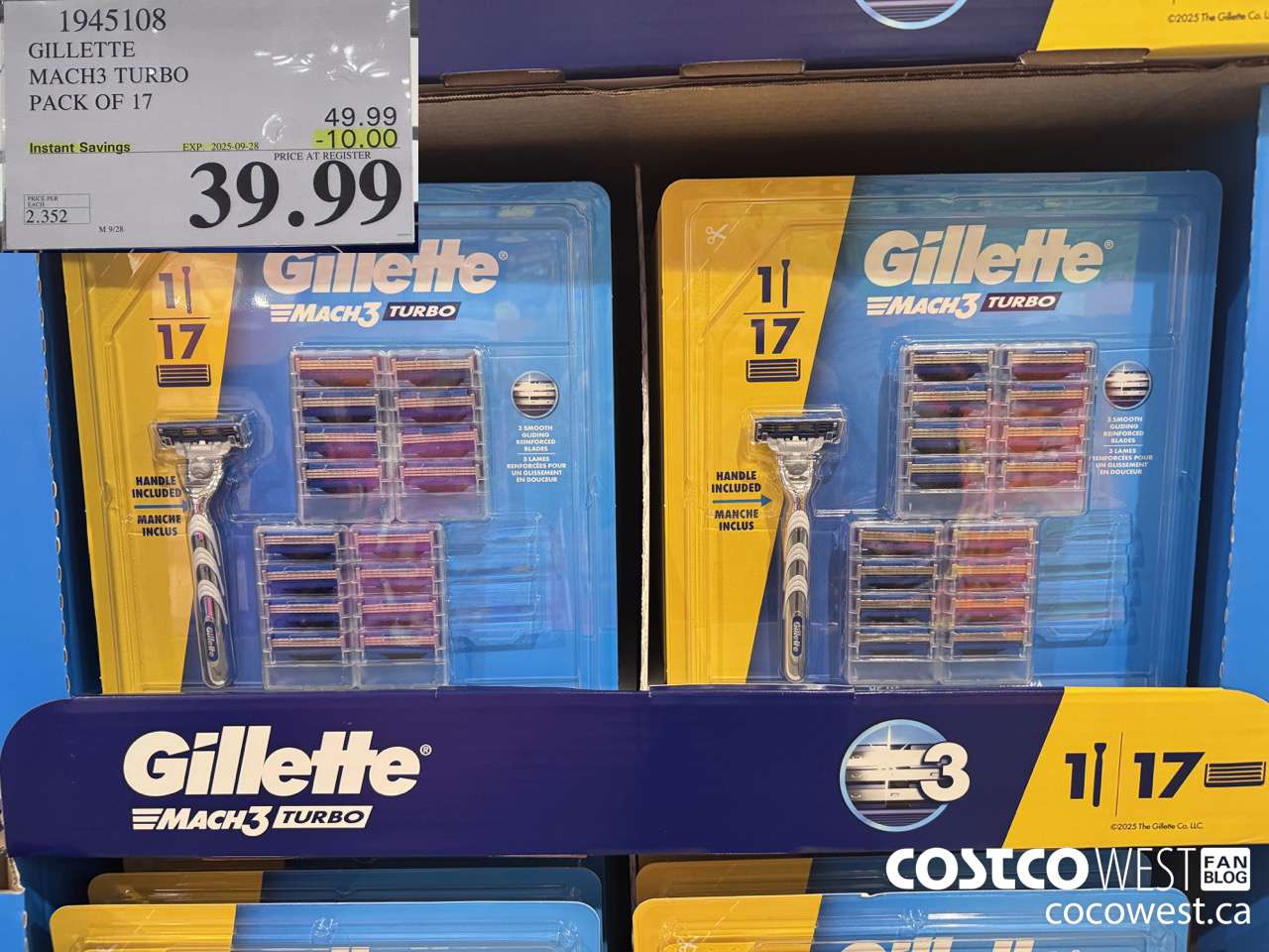 1945108 GILLETTE MACH3 TURBO PACK OF 17 ($10.00 INSTANT SAVINGS EXPIRES ON 2025-09-28) $39.99
