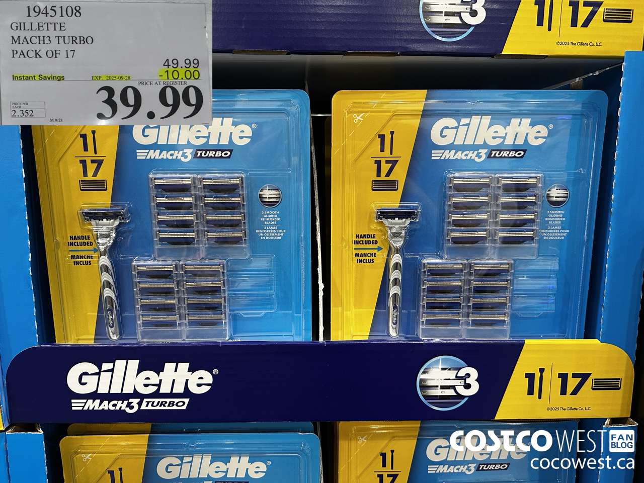 1945108 GILLETTE MACH3 TURBO PACK OF 17 ($10.00 INSTANT SAVINGS EXPIRES ON 2025-09-28) $39.99