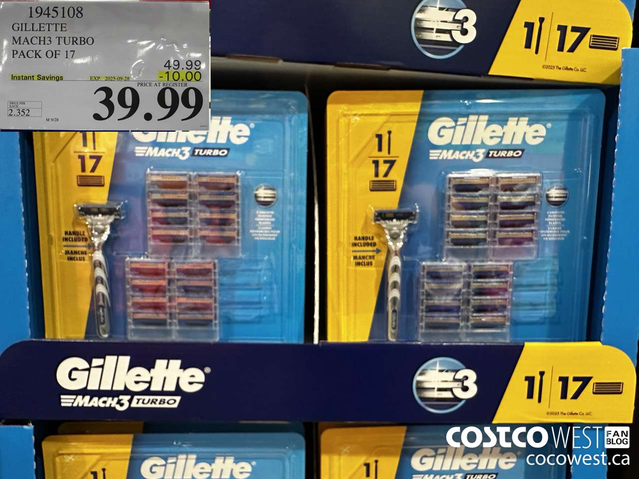 1945108 GILLETTE MACH3 TURBO PACK OF 17 ($10.00 INSTANT SAVINGS EXPIRES ON 2025-09-28) $39.99
