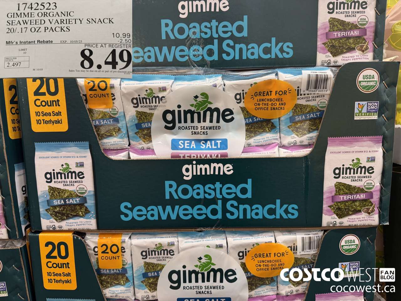 1742523 GIMME ORGANIC SEAWEED VARIETY SNACK 20/.17 OZ PACKS ($2.50 INSTANT SAVINGS EXPIRES ON 2025-10-05) $8.49