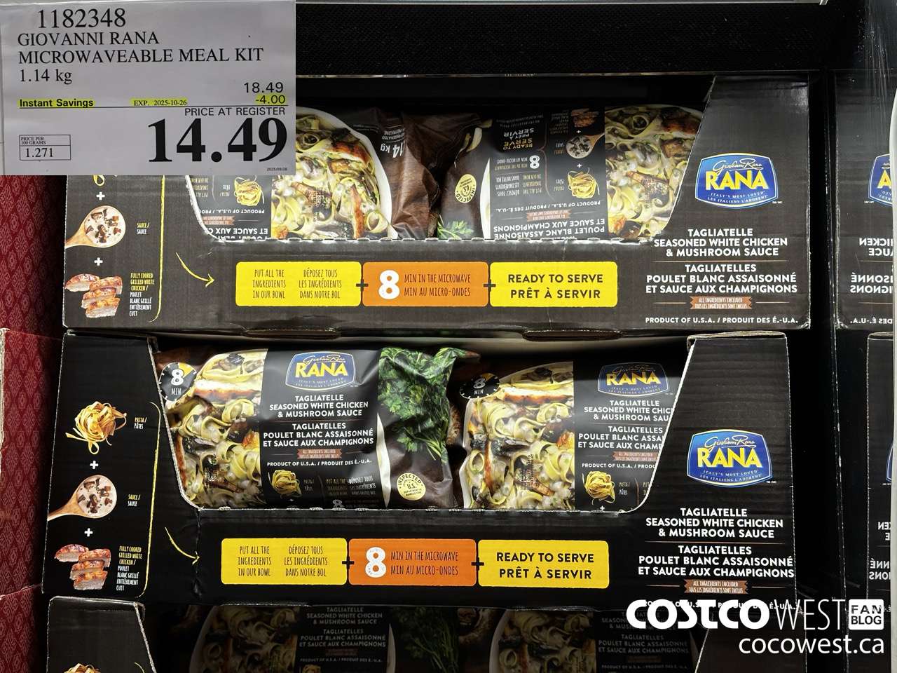 1182348 GIOVANNI RANA MICROWAVEABLE MEAL KIT 1.14 kg ($4.00 INSTANT SAVINGS EXPIRES ON 2025-10-26) $14.49