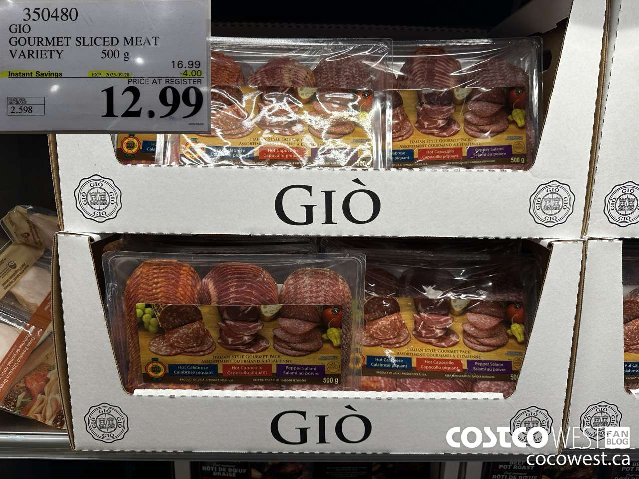 350480 GIO GOURMET SLICED MEAT VARIETY 500 g ($4.00 INSTANT SAVINGS EXPIRES ON 2025-09-28) $12.99